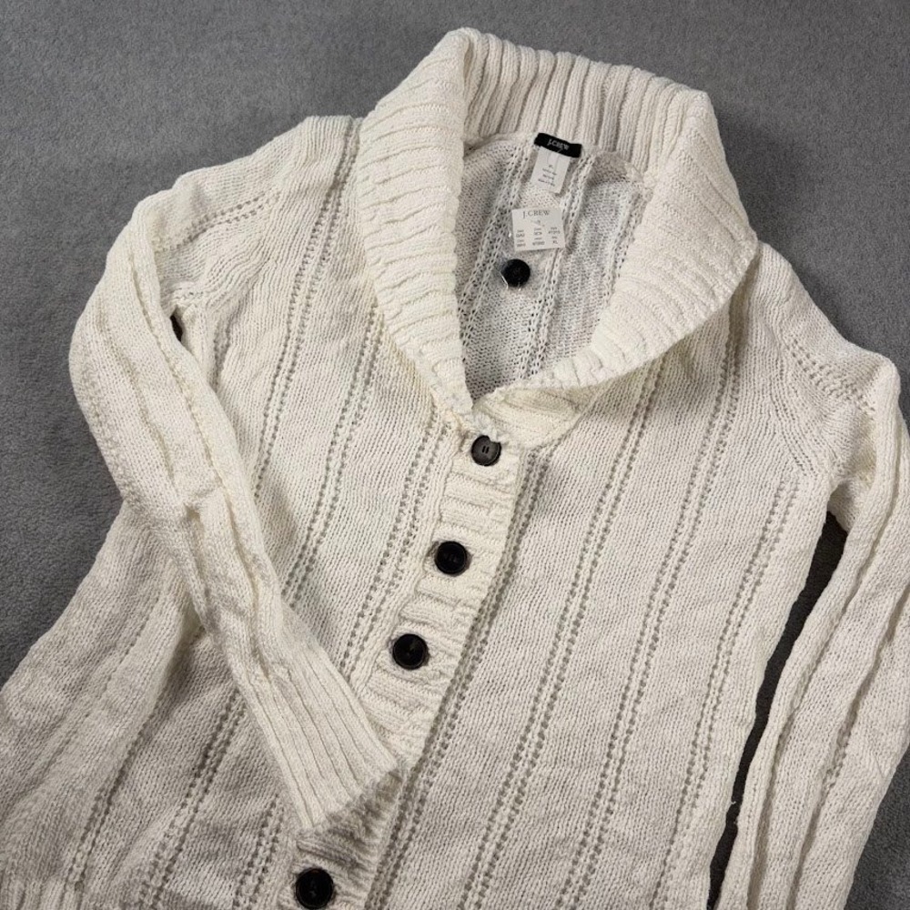 J.Crew Cardigan Sweater Womens XL White Solid NWT Cotton Shawl Collar Cable Knit